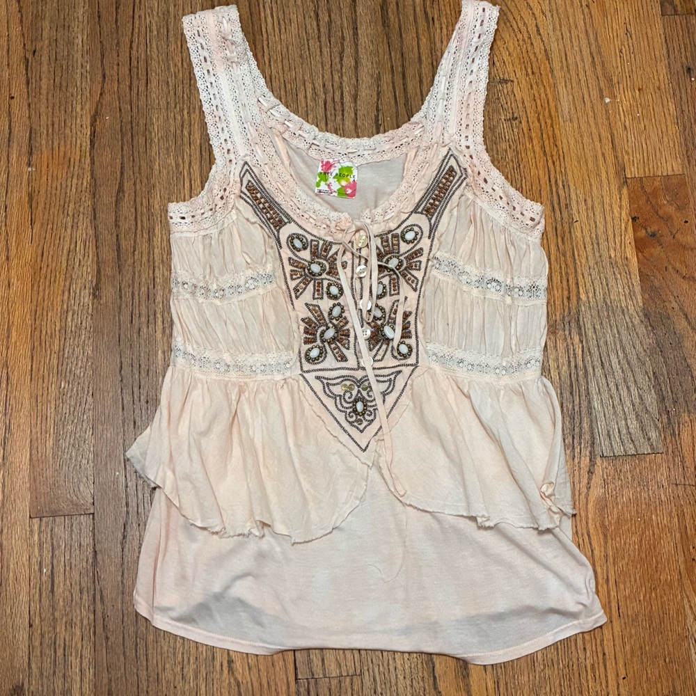 Free people Embroidered Cream Sleeveless Top size 4
